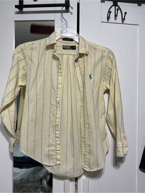 Ralph Lauren child size 10 Pale Yellow Button-Down Shirt with Blue Stripes